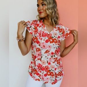 Emily ruffle sleeve floral blouse size medium